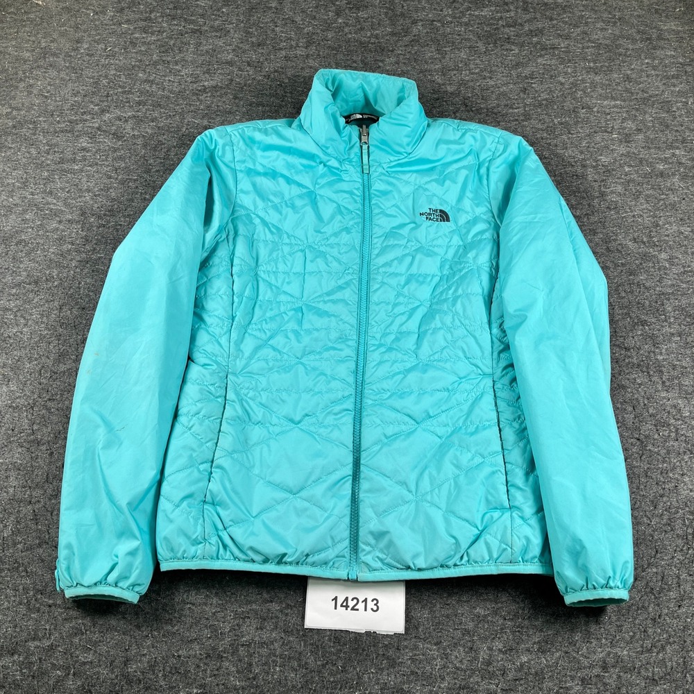 The North Face Puffer Jacket Womens Small Teal Blue Quilted Soft Shell Full Zip